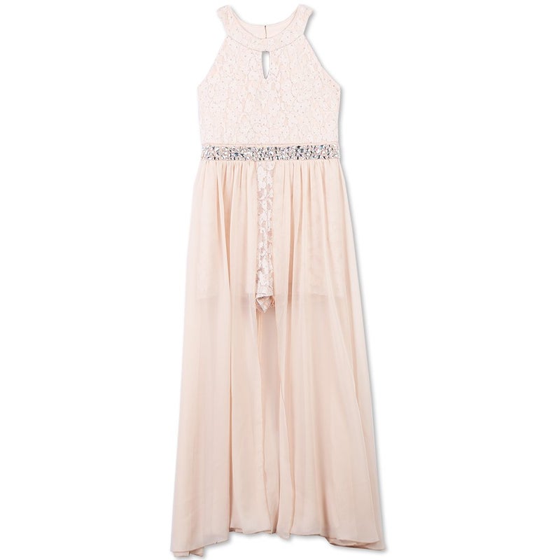 Speechless Girls' High Neck Romper Maxi Walk-Through Party Dress, Pale Blush, 8